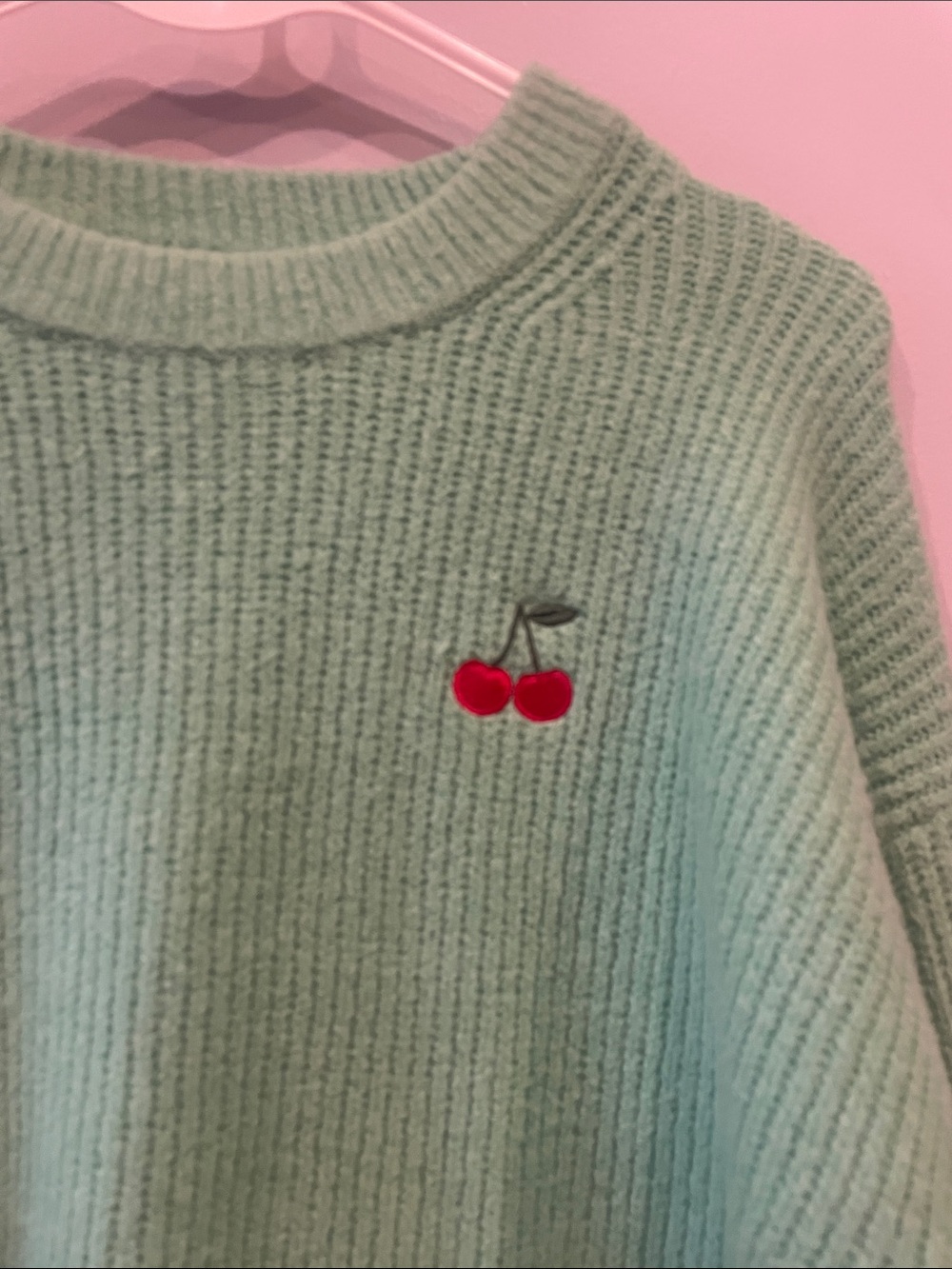 a new day Mint Green Crewneck Sweater with Cherry Embroidery - Picture 2 of 4